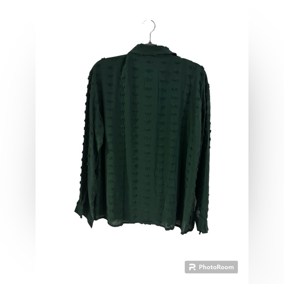 NWOT Green Dotted Collared Button Up Long Sleeve Blouse - Picture 4 of 5